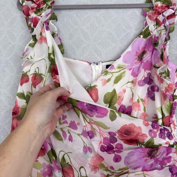 Abercrombie &Fitch Strawberry Floral Ruffle Hi-Low Dress XL Tall Romantic Formal - Picture 5 of 15